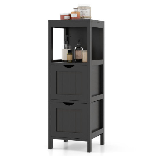 Costway Freestanding Storage Cabinet with 2 Removable Drawers for Bathroom-Black