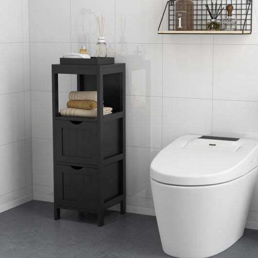 Costway Freestanding Storage Cabinet with 2 Removable Drawers for Bathroom-Black