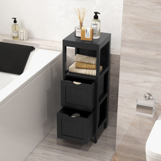 Costway Freestanding Storage Cabinet with 2 Removable Drawers for Bathroom-Black