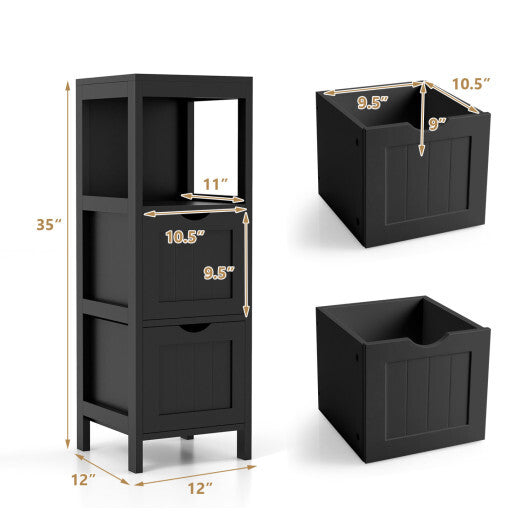 Costway Freestanding Storage Cabinet with 2 Removable Drawers for Bathroom-Black