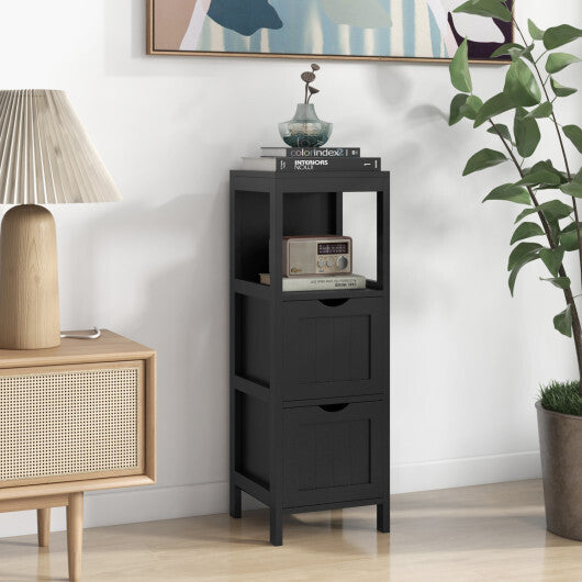 Costway Freestanding Storage Cabinet with 2 Removable Drawers for Bathroom-Black