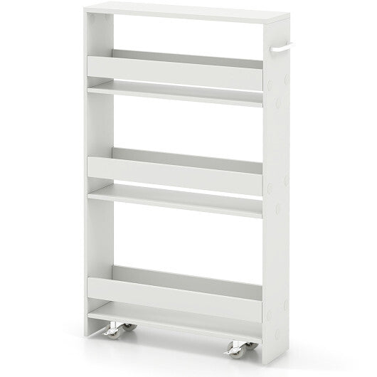 Costway Narrow Mobile Serving Cart with Open Shelves for Kitchen Bathroom Living Room-Off White