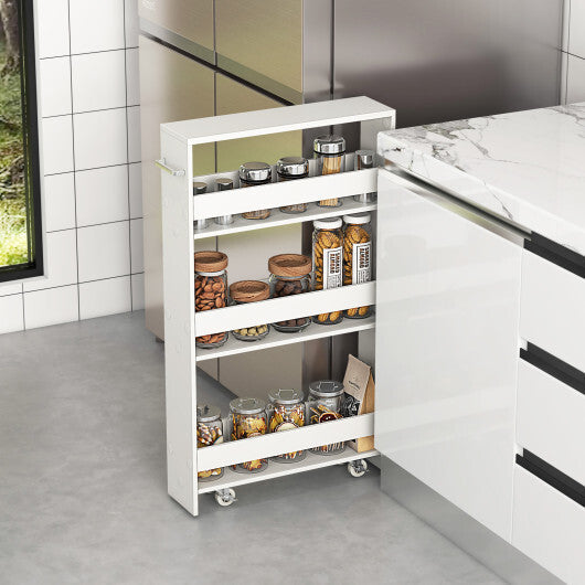 Costway Narrow Mobile Serving Cart with Open Shelves for Kitchen Bathroom Living Room-Off White