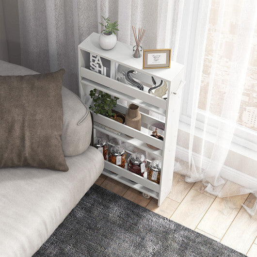 Costway Narrow Mobile Serving Cart with Open Shelves for Kitchen Bathroom Living Room-Off White