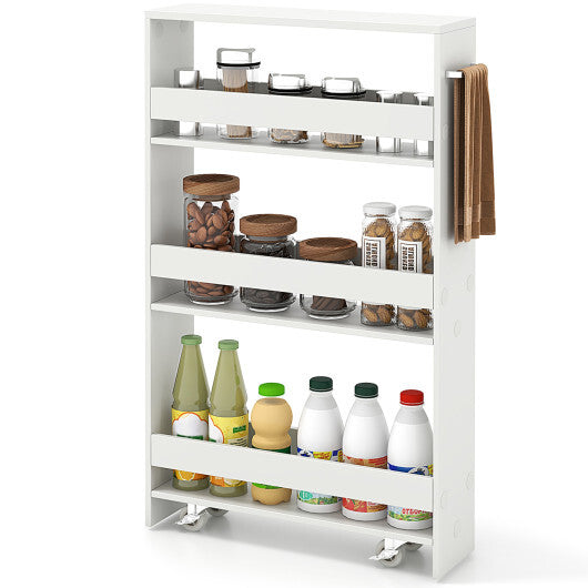 Costway Narrow Mobile Serving Cart with Open Shelves for Kitchen Bathroom Living Room-Off White