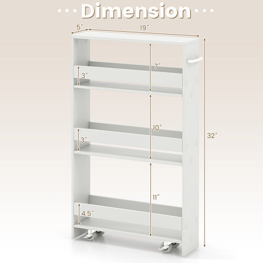 Costway Narrow Mobile Serving Cart with Open Shelves for Kitchen Bathroom Living Room-Off White