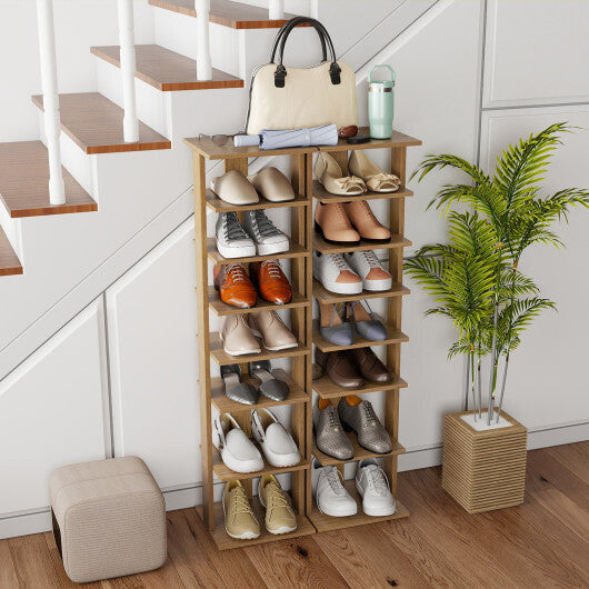 Costway 7-Tiers Vertical Wooden Space Saving Shoe Rack for Front Door-Natural