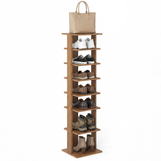 Costway 7-Tiers Vertical Wooden Space Saving Shoe Rack for Front Door-Natural