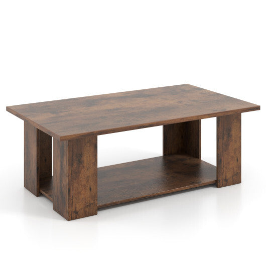 Costway Large 36/41 Inch 2-tier Wooden Modern Coffee Table with Storage Shelf-Coffee