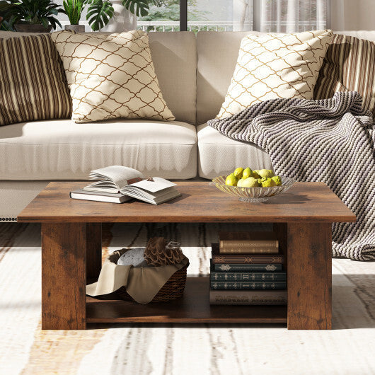 Costway Large 36/41 Inch 2-tier Wooden Modern Coffee Table with Storage Shelf-Coffee