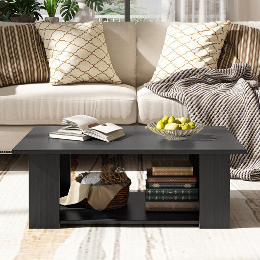 Costway Large 36/41 Inch 2-tier Wooden Modern Coffee Table with Storage Shelf-Black