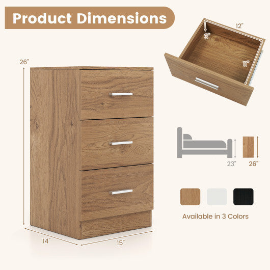 Costway Nightstand with Charging Station End Table with 3 Storage Drawers Bedside Table for Bedroom-Natural
