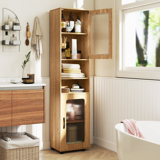 Costway Tall Bathroom Storage Cabinet 67 Inches Freestanding Storage Organizer-Natural