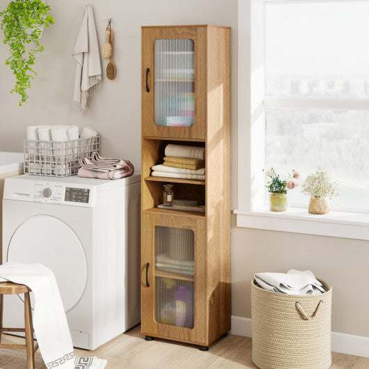 Costway Tall Bathroom Storage Cabinet 67 Inches Freestanding Storage Organizer-Natural