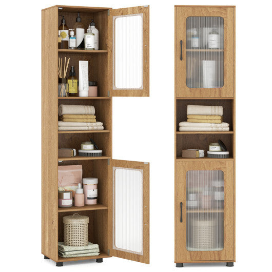 Costway Tall Bathroom Storage Cabinet 67 Inches Freestanding Storage Organizer-Natural