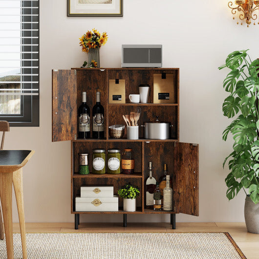 Costway 47 Inch Storage Cabinet Freestanding Bookcase with 2 Doors and 4 Open Shelves-Rustic Brown