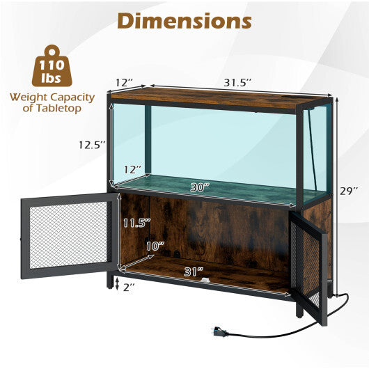 Costway Industrial Coffee Bar Cabinet with LED Lights and Charging Station-Rustic Brown
