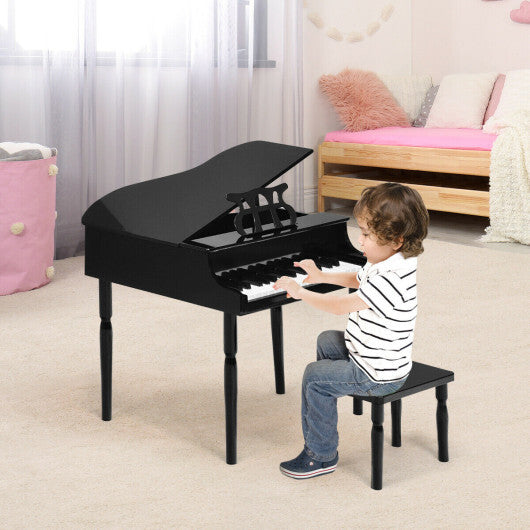 Costway 30-Key Wood Toy Kids Grand Piano with Bench & Music Rack-Black