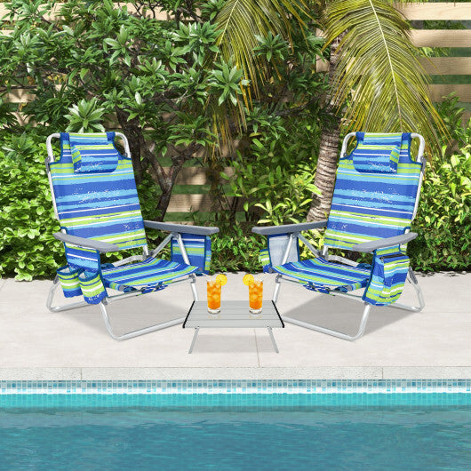 Costway 2 Packs 5-Position Outdoor Folding Backpack Beach Table Chair Reclining Chair Set-Blue