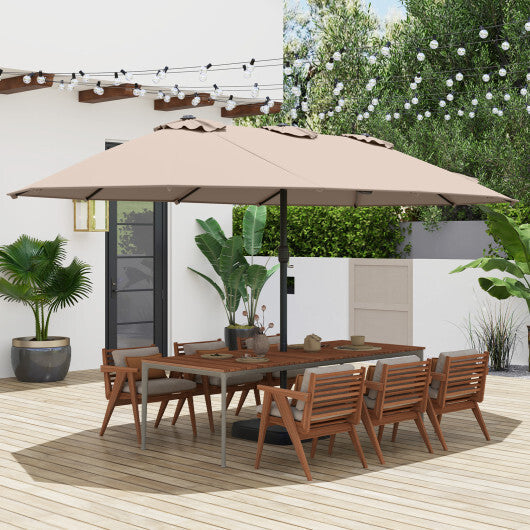 Costway 15 Feet Double-Sided Twin Patio Umbrella with Crank and Base-Brown