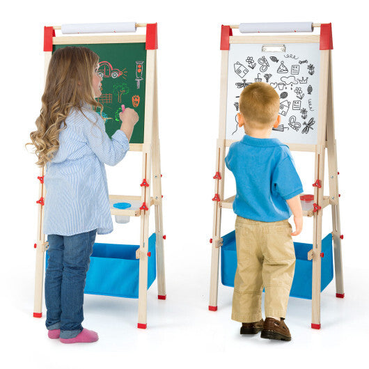 Costway 3-in-1 Double-Sided Adjustable Kid Easel for 3-8 Years Old Toddlers-Blue