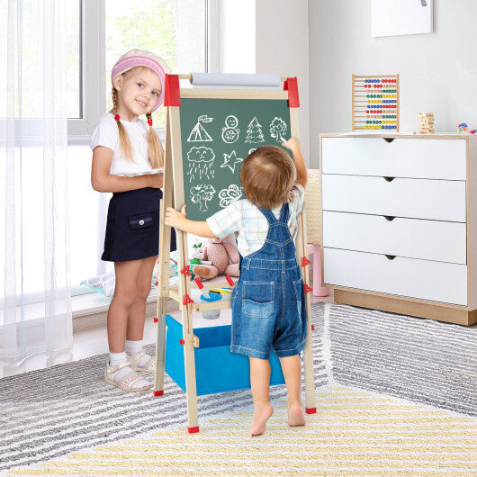 Costway 3-in-1 Double-Sided Adjustable Kid Easel for 3-8 Years Old Toddlers-Blue