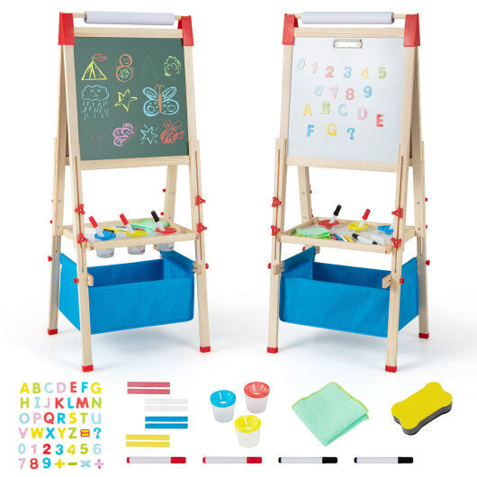 Costway 3-in-1 Double-Sided Adjustable Kid Easel for 3-8 Years Old Toddlers-Blue