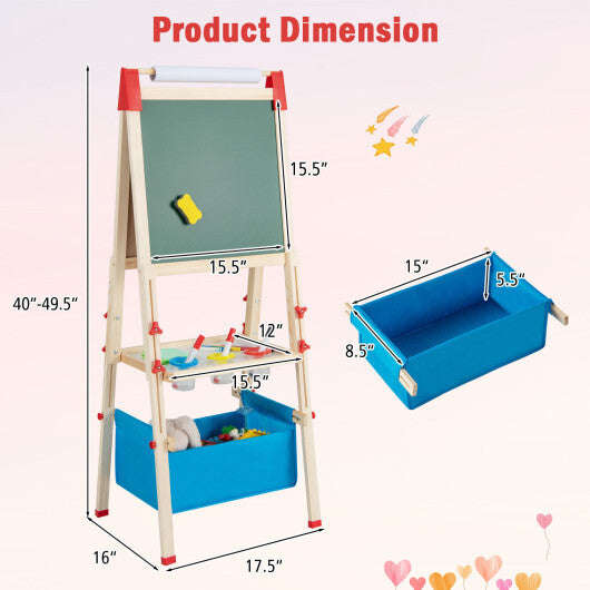 Costway 3-in-1 Double-Sided Adjustable Kid Easel for 3-8 Years Old Toddlers-Blue