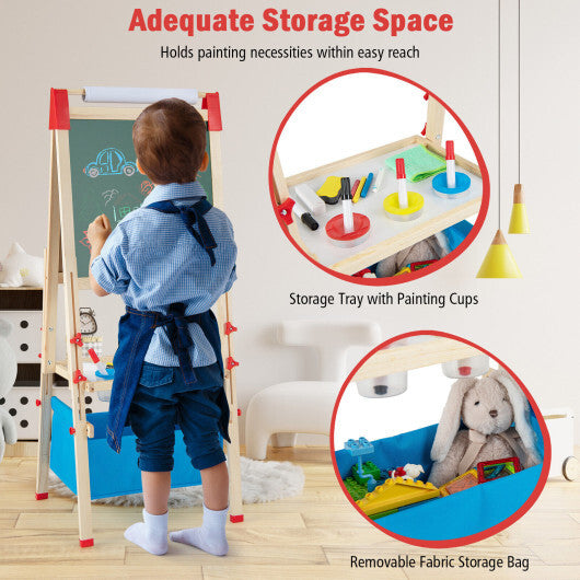 Costway 3-in-1 Double-Sided Adjustable Kid Easel for 3-8 Years Old Toddlers-Blue