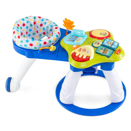 Costway 3 in 1 Baby Stationary Activity Center with Educational and Music Function Tabletop-Blue - Color: Blue
