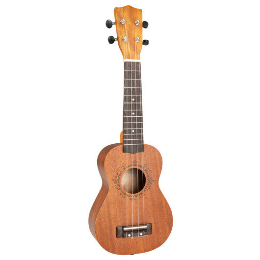 Costway 21 Inch Soprano Mahogany Wooden Ukelele Set with Adjustable Strap