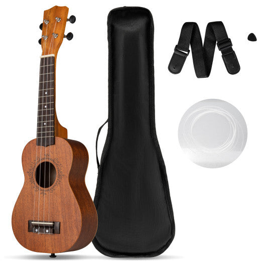 Costway 21 Inch Soprano Mahogany Wooden Ukelele Set with Adjustable Strap