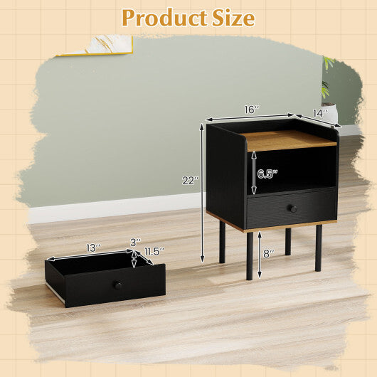Costway Nightstand Bedside End Table with Drawer and Shelf for Living Room Bedroom-Set of 2