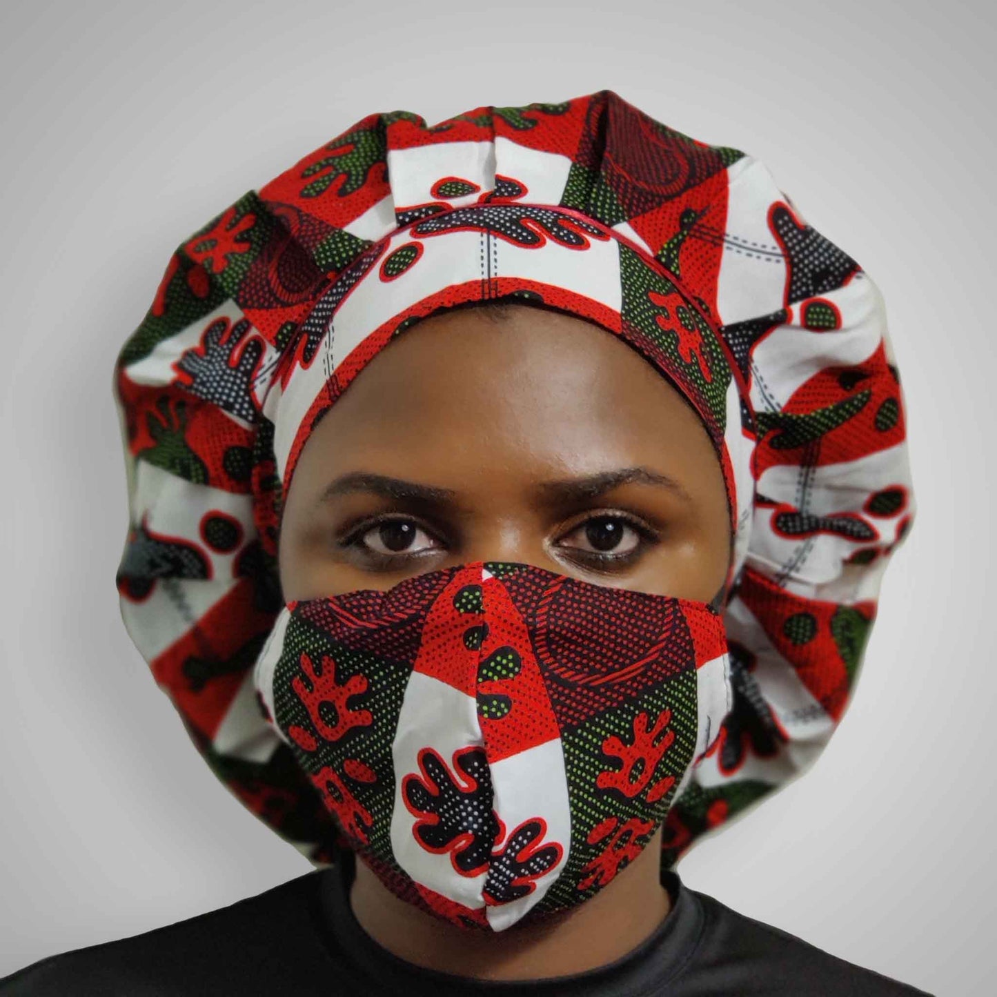 Kente Bonnet & Face Mask(Red/White)