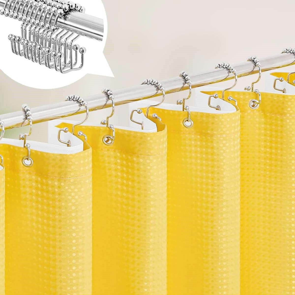 72"W x 84"H Yellow Waffle Textured 3 in 1 Shower Curtain Set