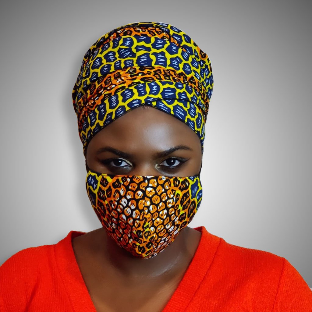 Kente African Print Head Wrap & Face Mask ( Multi Colors)