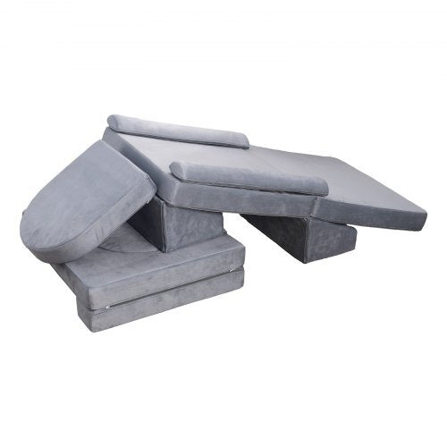 Modular Kids Play Couch, Sectional Toddler Sofa with Armrests, 28D Sponge & Short Pile, Convertible Kids Modular Couch DIY Creative Combination for Playroom, Bedroom, Living Room, 10 Pcs, Gray