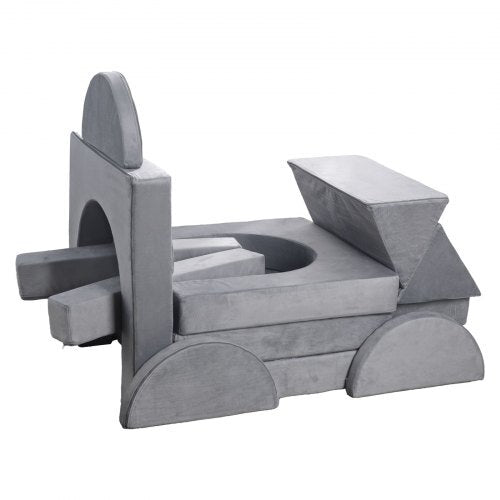 Modular Kids Play Couch, Sectional Toddler Sofa with Armrests, 28D Sponge & Short Pile, Convertible Kids Modular Couch DIY Creative Combination for Playroom, Bedroom, Living Room, 14 Pcs, Gray