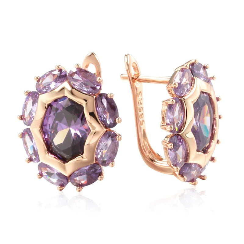 Gulkina Purple Gold Ring Earrings Necklace Amethyst Ornament Suit