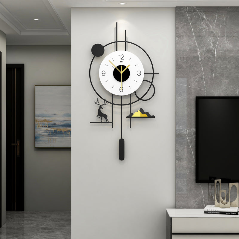 Modern Geometric Deer Pendulum Wall Clock Minimalist Living Room Decor