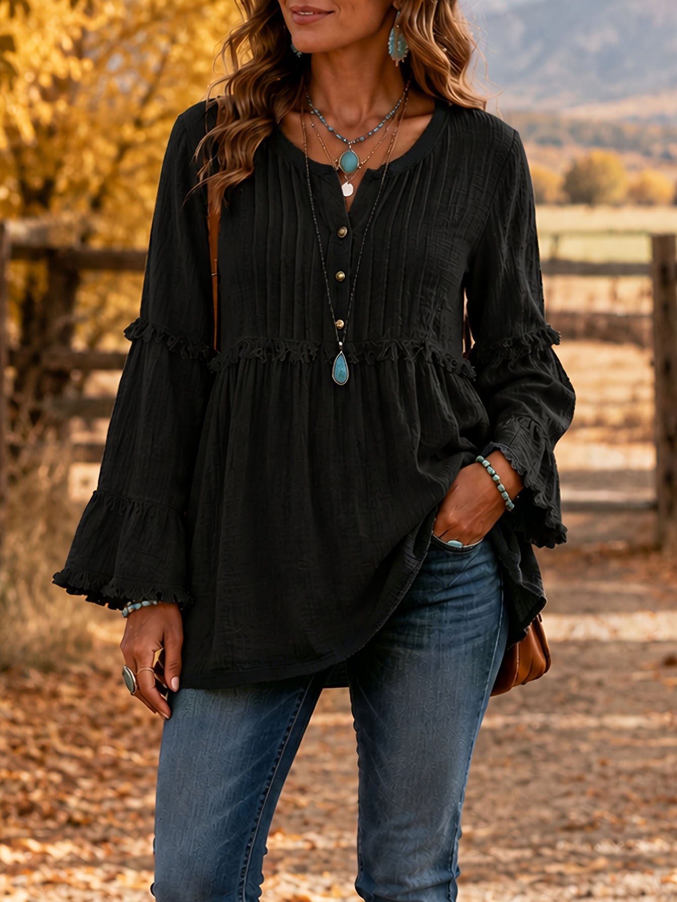 Lace-trimmed Loose-fit Shirt With Tassel Patchwork Top