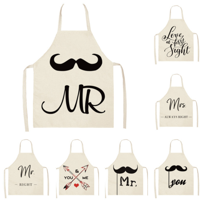 Letter Linen Apron Kitchen Stain-resistant Sleeveless Coverall