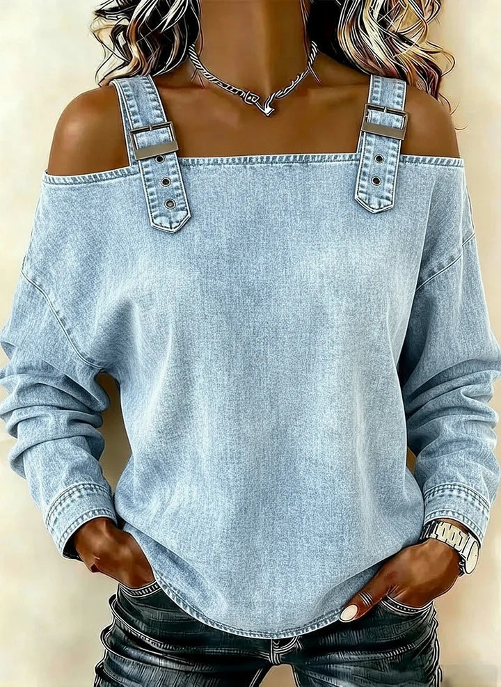 Halter-neck Off-shoulder Long-sleeve Top