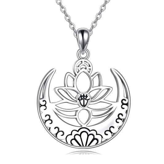 Lotus Flower Symbol Yoga Necklace Sterling Silver Sanskrit Symbol  Balancing Jewelry