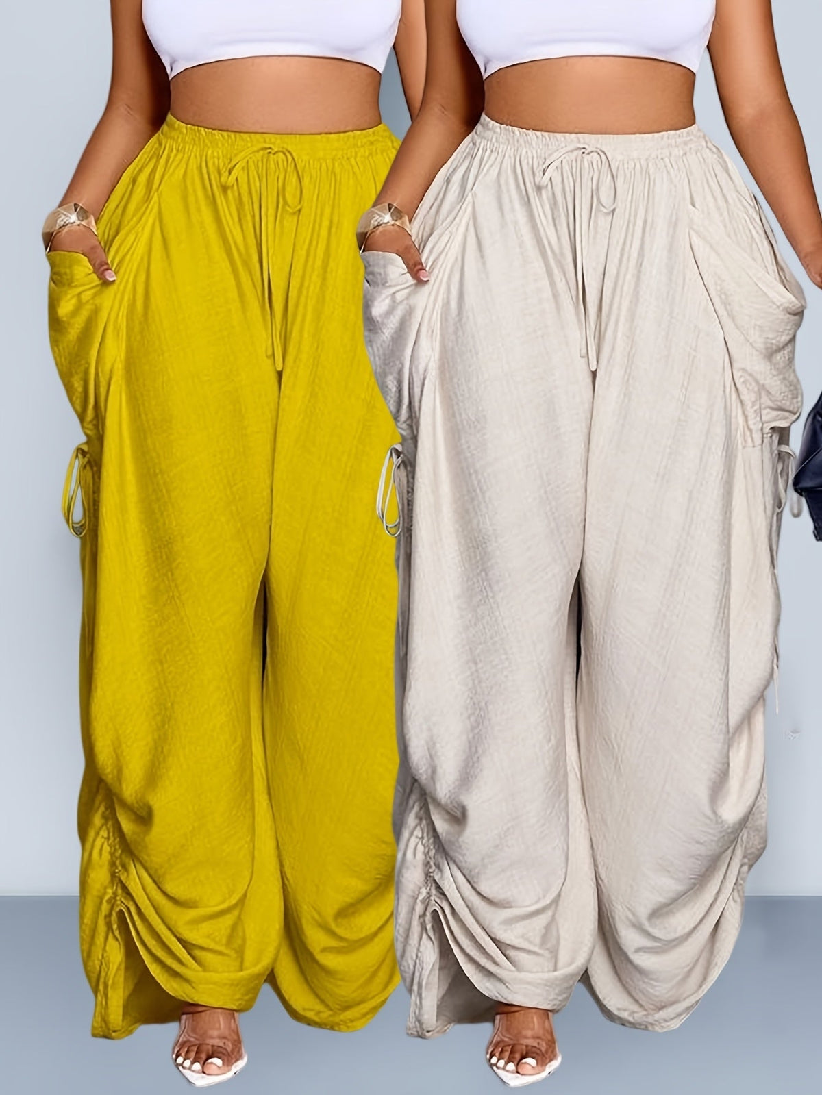 Retro Punk-style Drawstring Pleated High-waisted Wide-leg Pants