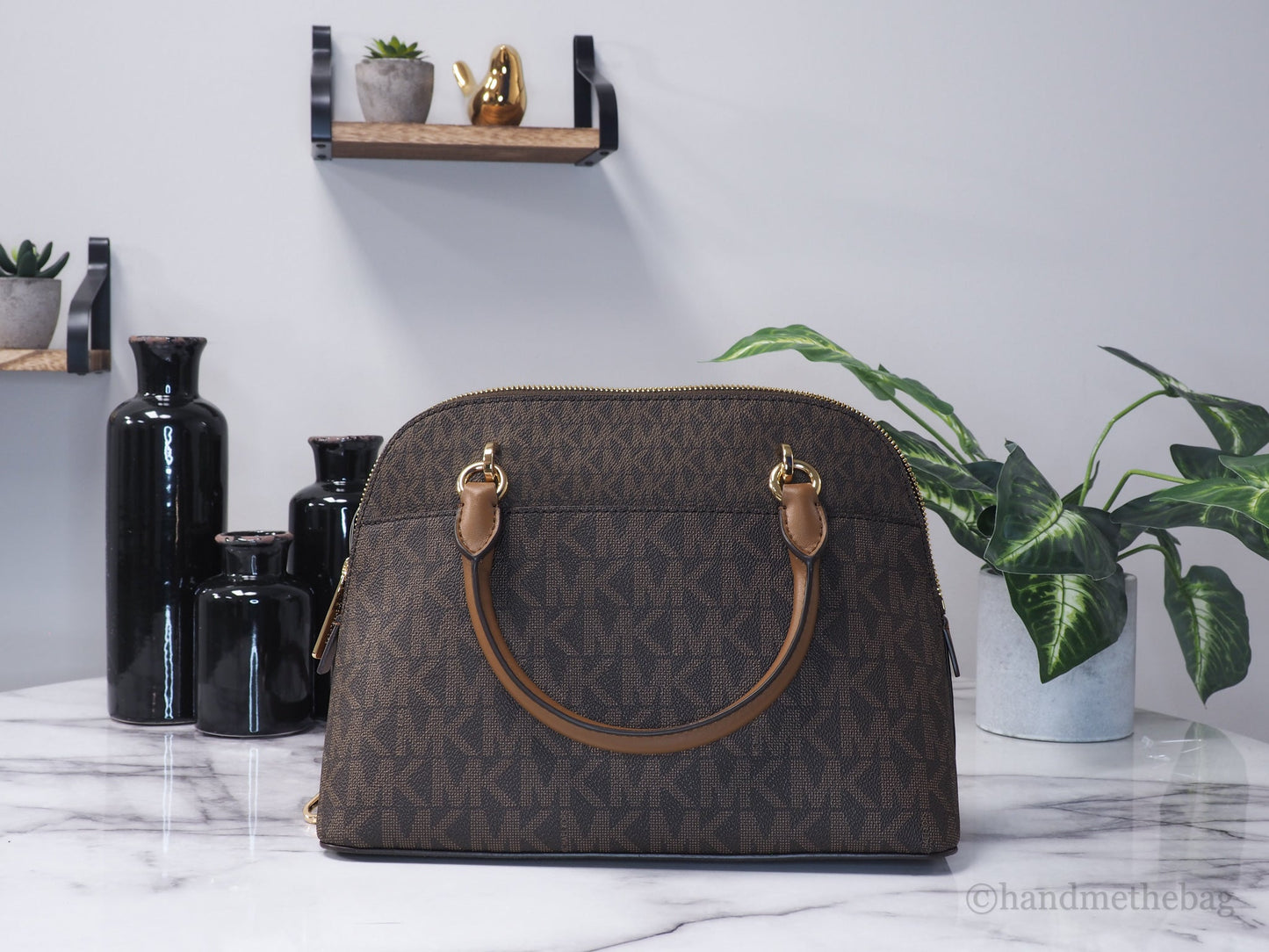 Michael Kors Jet Set Travel Medium Brown Signature PVC Dome X Cross Satchel Bag