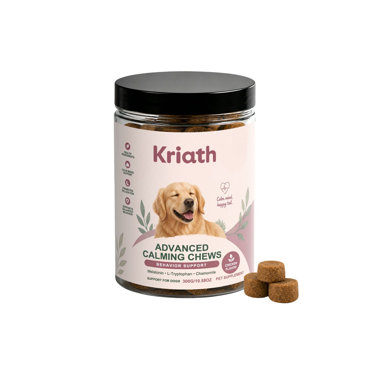 Kriath Dog Calming Chewable Tablets, Universal For Puppies And Adult Dogs, Daily Emotional Soothing And Nutritional Supplement Tablets For Pets