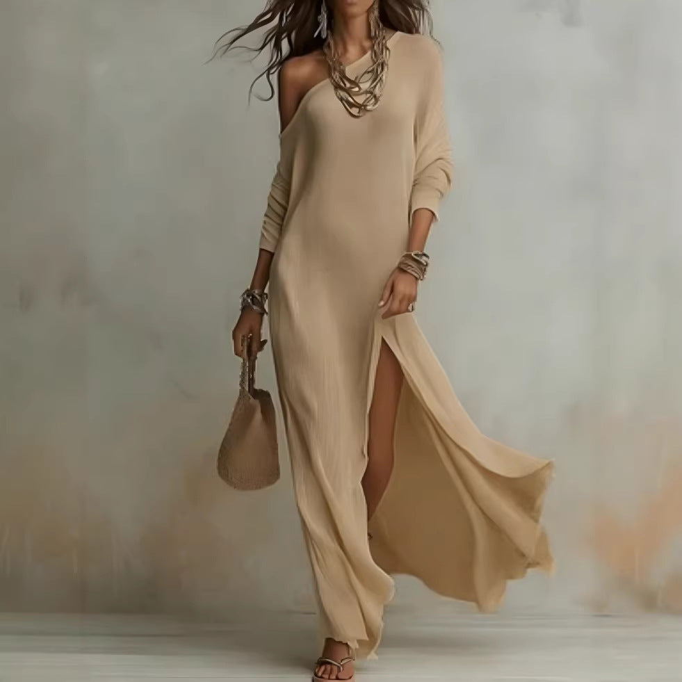 Elegant Long-Sleeve Knitted Split Dress For Women