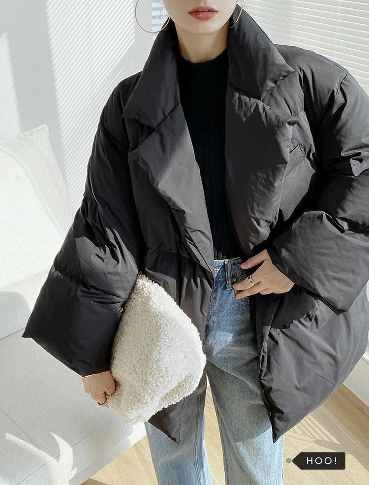 Mid-Length Loose Down Jacket with Suit Collar