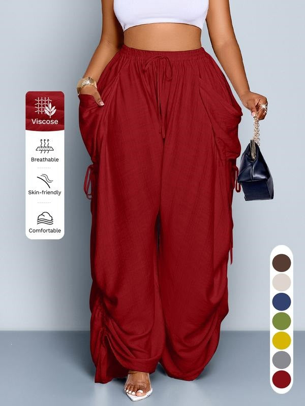Retro Punk-style Drawstring Pleated High-waisted Wide-leg Pants
